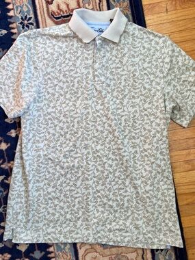 Tasso Elba Men's Beige Leaf-Print Polo Shirt